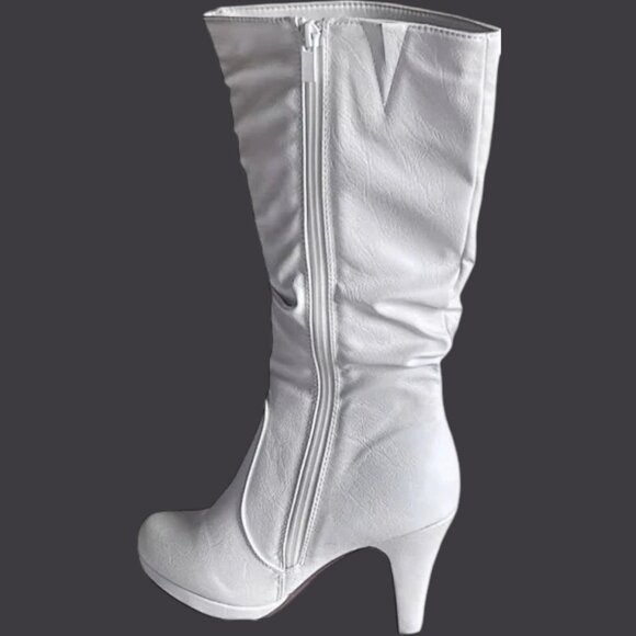 Top Moda Sleek Mid-Calf Faux Leather Boot - Slouched Shaft & Platform Heel - Picture 4 of 7